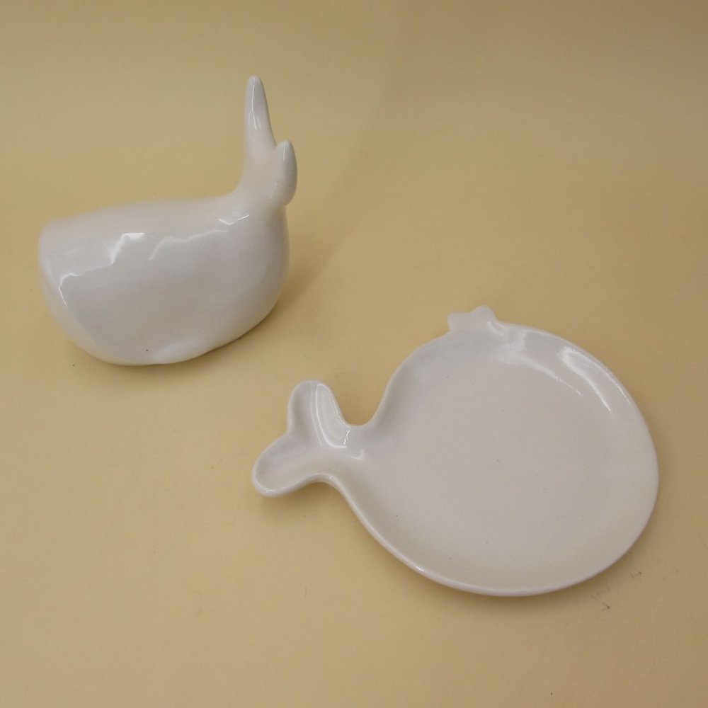 White Baleen Whale and Whale Trinket Tray Set